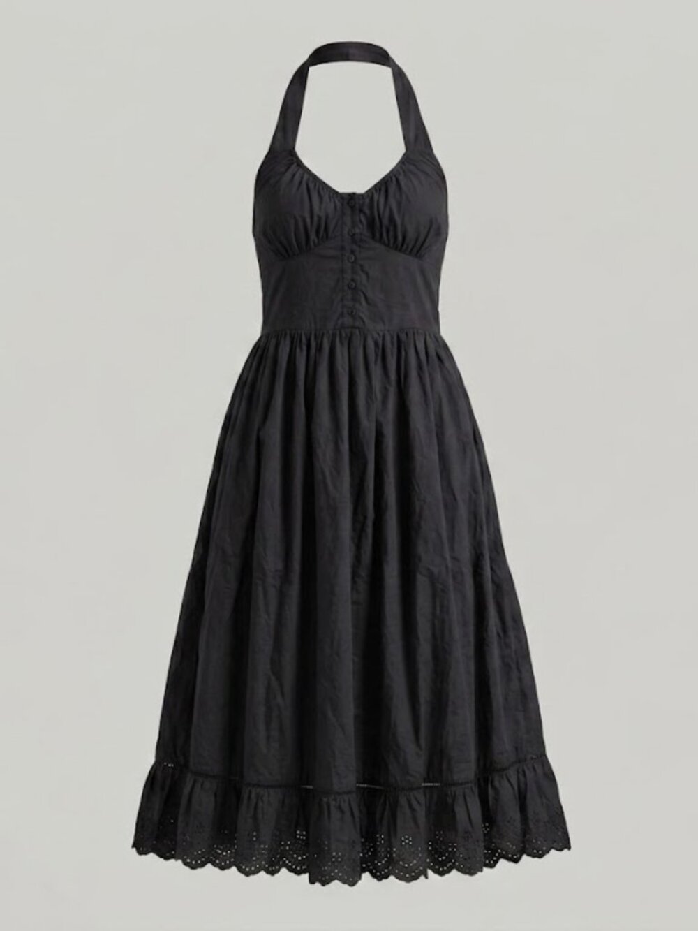 NWT Jacquie The Label maxi black cotton Dress halter ruched L Poplin pinup retro